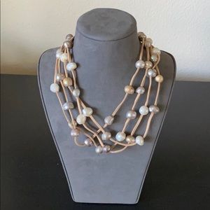Pearl and leather necklace